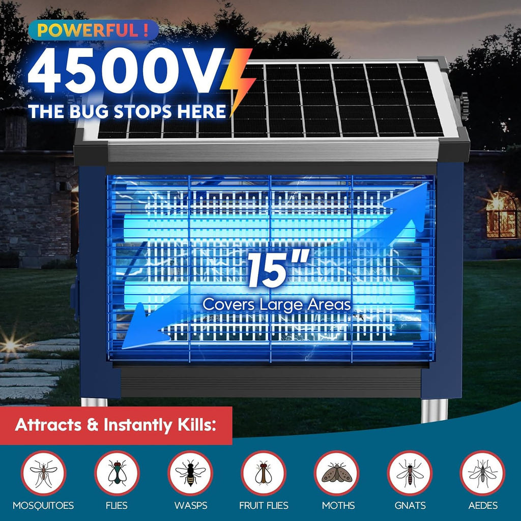 Solar Bug Zapper Outdoor,  Mosquito Zapper 4500V, Waterproof Portable Fly Zapper, Rechargeable Electric Mosquito Killer, Cordless Fly Insect Mosquitos Trap for Patio Yard Camping Bbq(Blue)