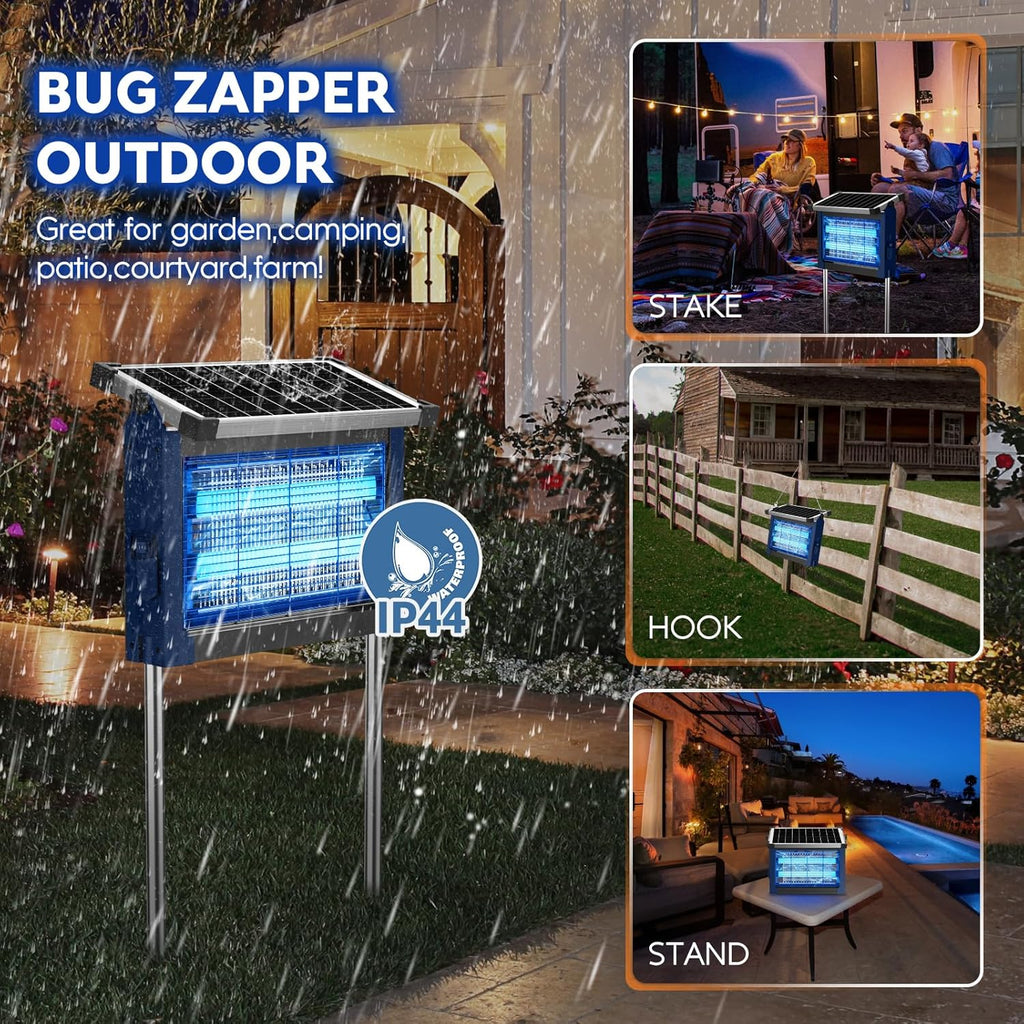 Solar Bug Zapper Outdoor,  Mosquito Zapper 4500V, Waterproof Portable Fly Zapper, Rechargeable Electric Mosquito Killer, Cordless Fly Insect Mosquitos Trap for Patio Yard Camping Bbq(Blue)