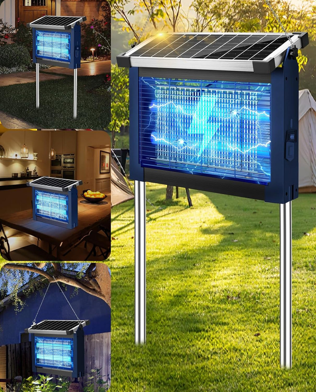 Solar Bug Zapper Outdoor,  Mosquito Zapper 4500V, Waterproof Portable Fly Zapper, Rechargeable Electric Mosquito Killer, Cordless Fly Insect Mosquitos Trap for Patio Yard Camping Bbq(Blue)