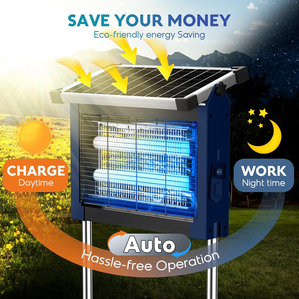 Solar Bug Zapper Outdoor,  Mosquito Zapper 4500V, Waterproof Portable Fly Zapper, Rechargeable Electric Mosquito Killer, Cordless Fly Insect Mosquitos Trap for Patio Yard Camping Bbq(Blue)