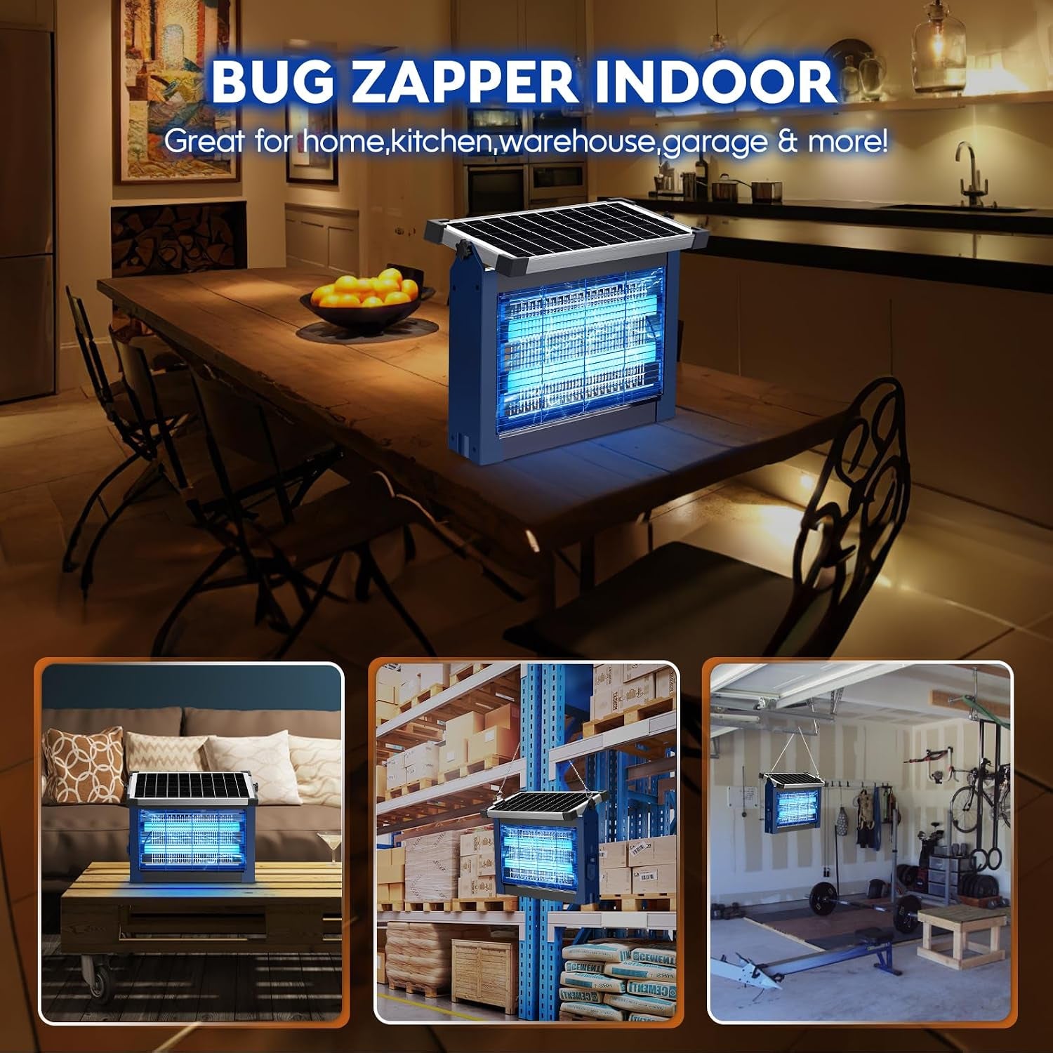 Solar Bug Zapper Outdoor,  Mosquito Zapper 4500V, Waterproof Portable Fly Zapper, Rechargeable Electric Mosquito Killer, Cordless Fly Insect Mosquitos Trap for Patio Yard Camping Bbq(Blue)
